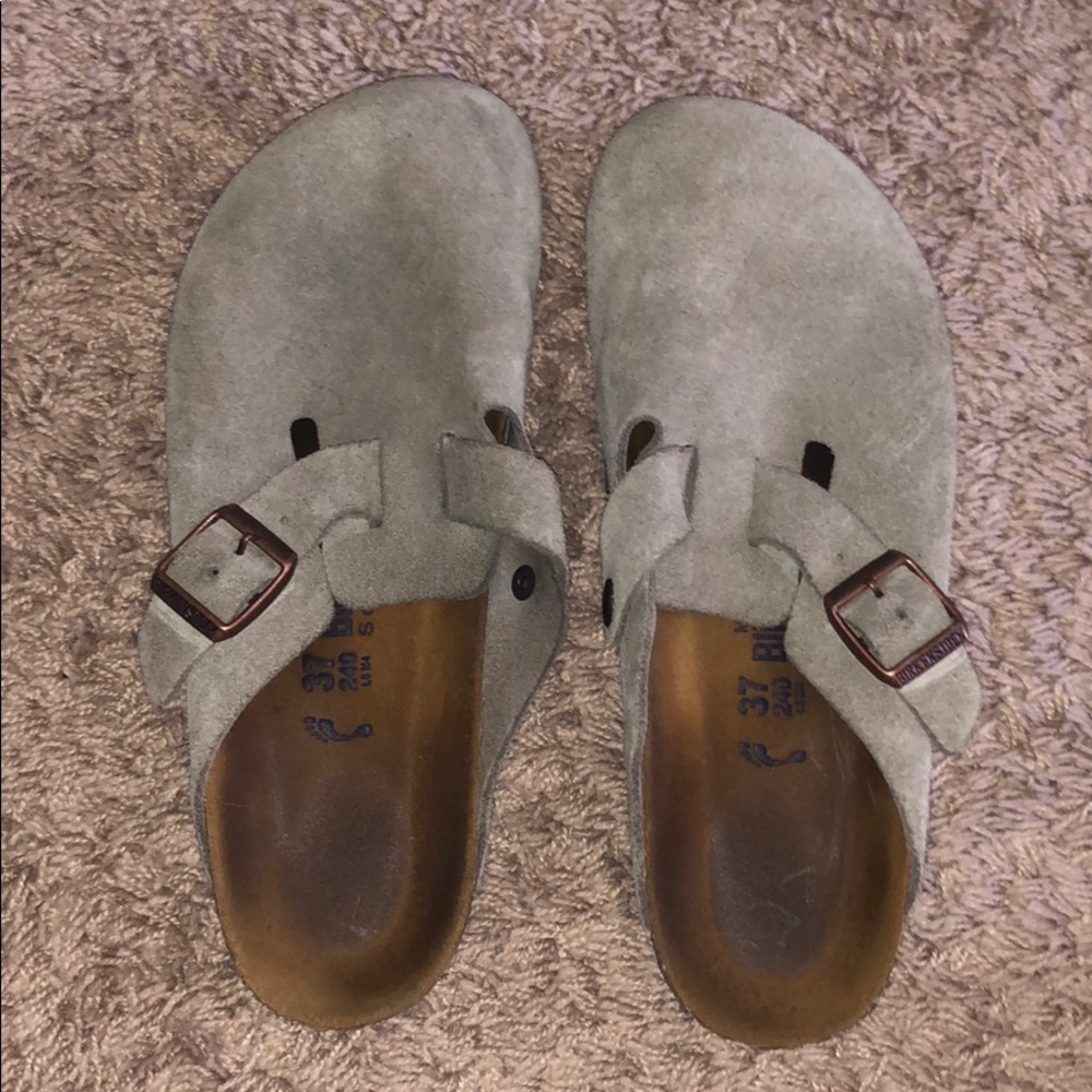 birkenstock boston style clog taupe suede